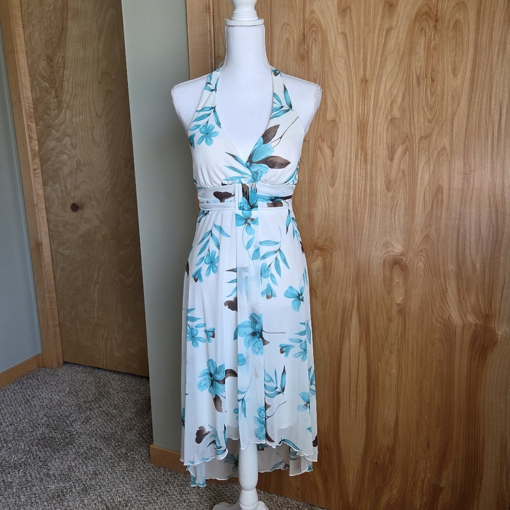 NWT y2k fairy core whimsy floral halter neck midi sun dress